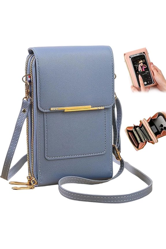 Women's Touch Screen Mobile Phone Bag, RFID Leather Crossbody Wallet Purse, with Clear Window, Anti-Theft Shoulder Strap, Mobile Wallet for Daily Travel