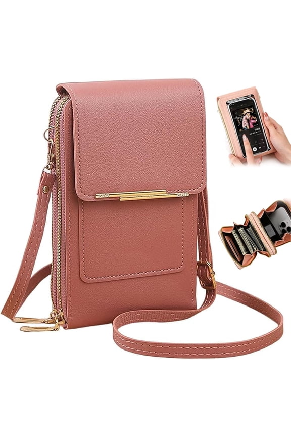 Women's Touch Screen Mobile Phone Bag, RFID Leather Crossbody Wallet Purse, with Clear Window, Anti-Theft Shoulder Strap, Mobile Wallet for Daily Travel
