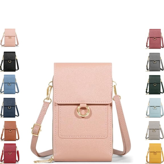 Women's Touch Screen Mobile Phone Messenger Bag, Anti-Theft Leather Messenger Bag Rfid Block Mobile Phone Purse