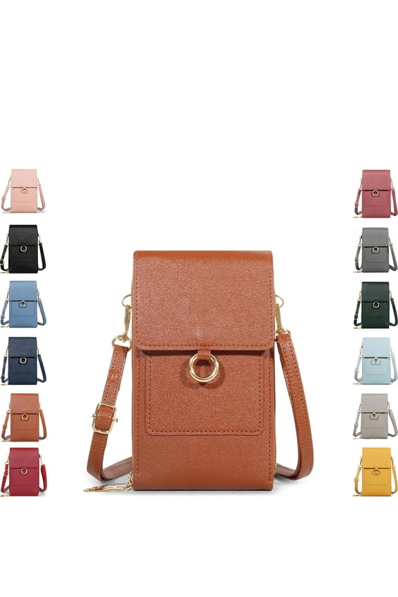 Women's Touch Screen Mobile Phone Messenger Bag, Anti-Theft Leather Messenger Bag Rfid Block Mobile Phone Purse