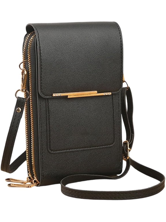 Touch Screen Phone Crossbody Bag with Clear Window, Small Cell Phone Wallet Purse, Leather Messenger Bag for Travel Shopping