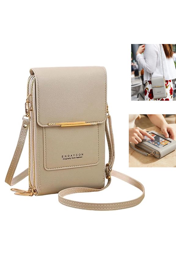 Women's Touch Screen Mobile Phone Messenger Bag, Leather Crossbody Wallet Purse,Anti Theft Shoulder Strap,Through Window,Dual Zippers Multi Card Slots, Cell Purses