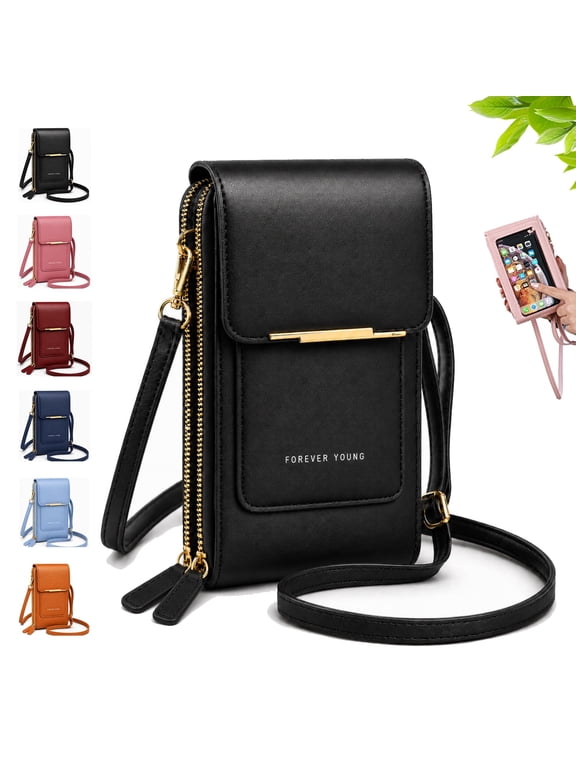 Women's Touch Screen Mobile Phone Messenger Bag, RFID Leather Crossbody Wallet Purse, Anti-Theft Shoulder Strap,Multi-Card Slots for Daily Travel
