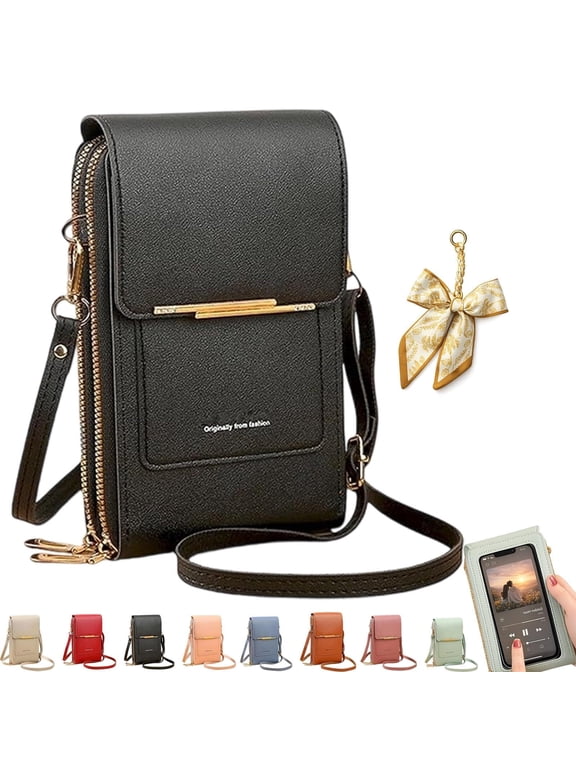 Women's Touch Screen Mobile Phone Messenger Bag, RFID Leather Crossbody Wallet Purse, Anti-Theft Shoulder Strap
