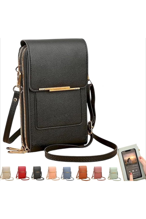 Women's Touch Screen Mobile Phone Messenger Bag, RFID Leather Crossbody Wallet Purse, Anti-Theft Shoulder Strap