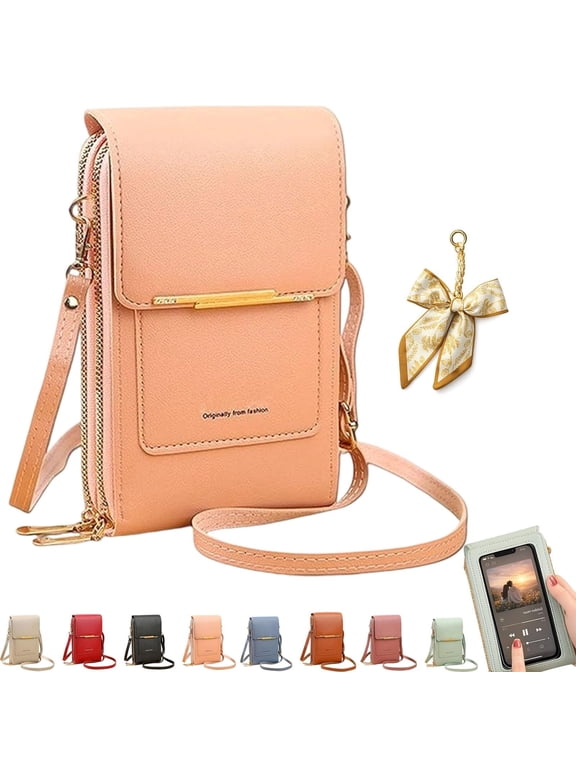 Women's Touch Screen Mobile Phone Messenger Bag, RFID Leather Crossbody Wallet Purse, Anti-Theft Shoulder Strap