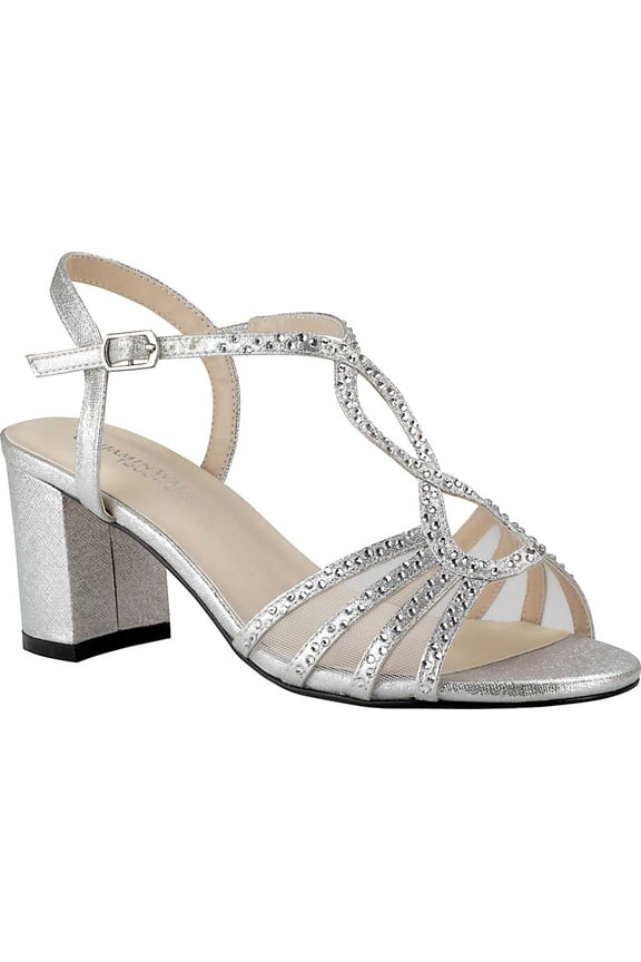 Women's T-Strap Block Heel Heeled Sandal 9 Silver