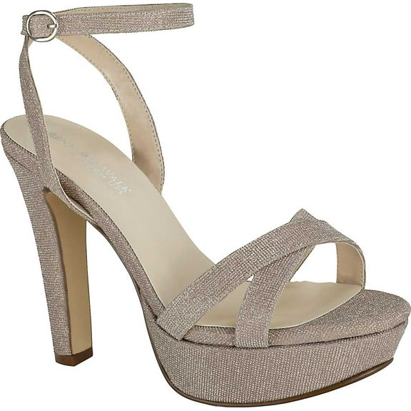 Women's Touch Ups Elena Ankle Strap Heeled Sandal Champagne Glitter Fabric 10 M