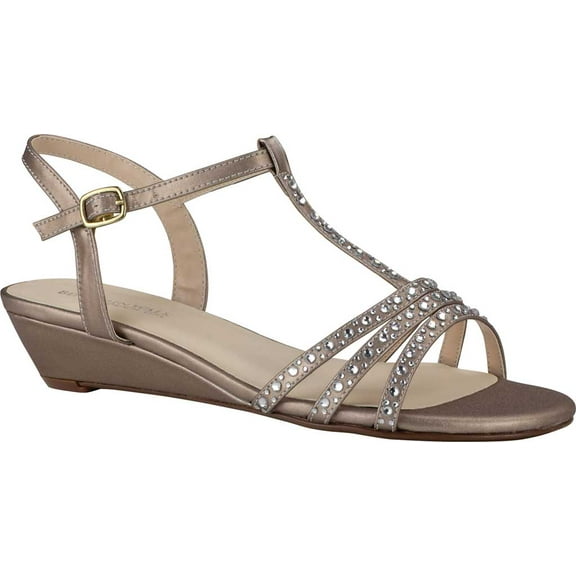 Touch Ups Womens T-Strap Wedge Sandal 10 Wide Champagne
