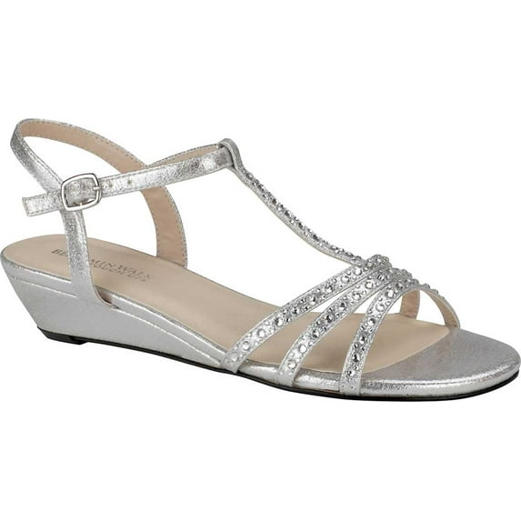 Women's Touch Ups Hailey T-Strap Wedge Sandal Silver Shimmer Fabric 10 M