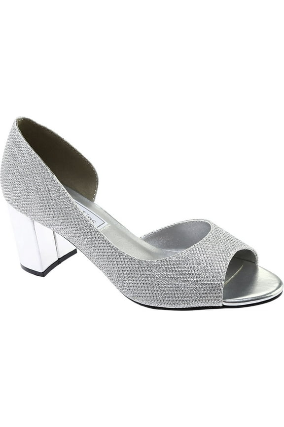 Womens Joy Glitter Open Toe Pumps Silver 10 Wide (C,D,W)
