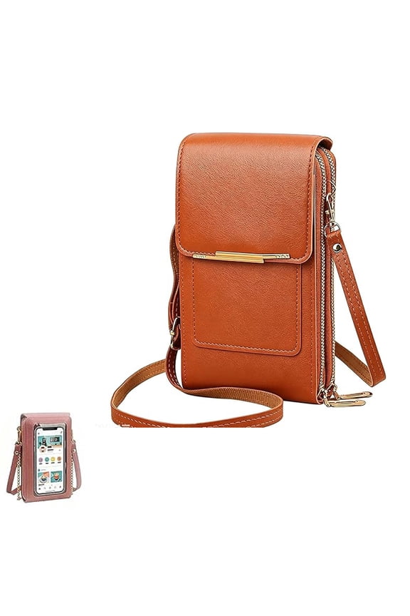 Women's Touchscreen Crossbody Phone Bag, Anti-Theft Leather Messenger Purse, Anti-Theft Wallet with Shoulder Strap