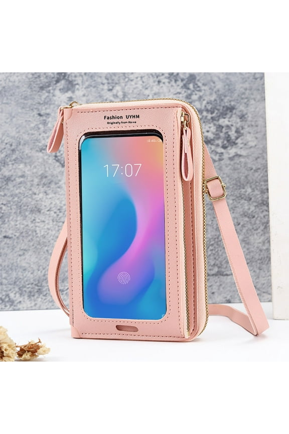 Women's Touchscreen Crossbody Phone Bag - PU Leather Small Purse with Clear Phone Pocket | 6 Card Slots & USB Charging Port | 7.87x3.93x1.18in | Blue/Green/Black/Yellow
