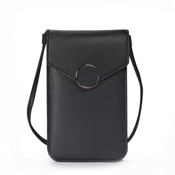 Women's Touchscreen Phone Crossbody Bag with Clear Window, Mini Leather Shoulder Handbag Wallet with Credit Card Slots