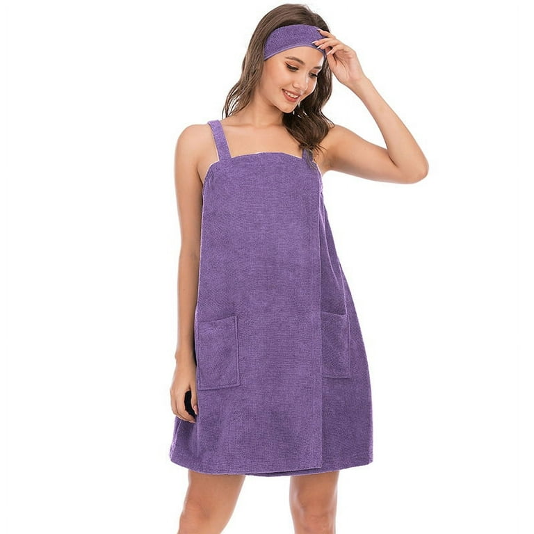 Women s Towel Wrap Bathrobe Adjustable Velcro Closure with Pockets
