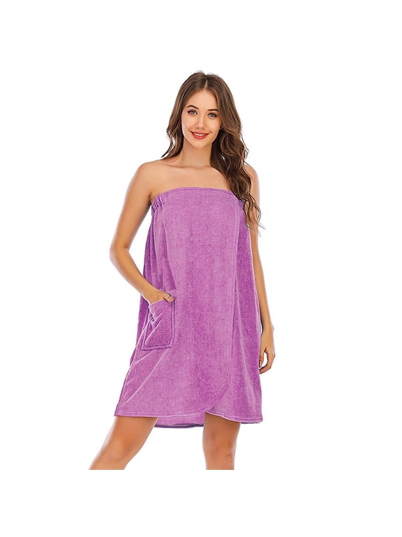 Women's Towel Wrap Bathrobe, Terry Cloth Cotton Towels Robe with Velcro