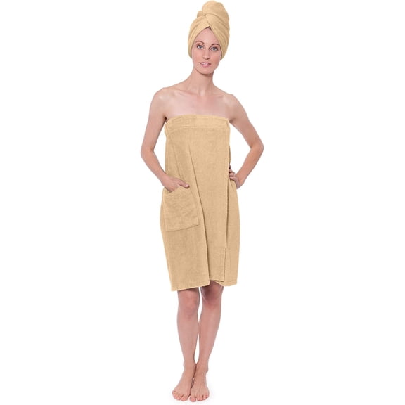 Women's Towel Wrap - Viscose from Bamboo Spa Wrap Set by Texere (Large/X-Large, Almond Buff)