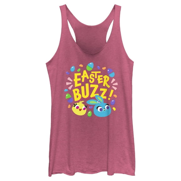 Women's Toy Story 4 Ducky and Bunny Easter Buzz Racerback Tank Top Pink Heather X Large
