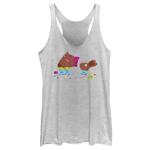 Women's Toy Story Aliens Chocolate Easter Bunny  Racerback Tank Top White Heather X Large