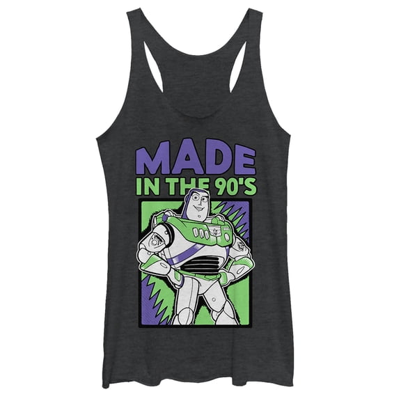 Women's Toy Story Buzz Lightyear Made in 90s Racerback Tank Top Black Heather X Large