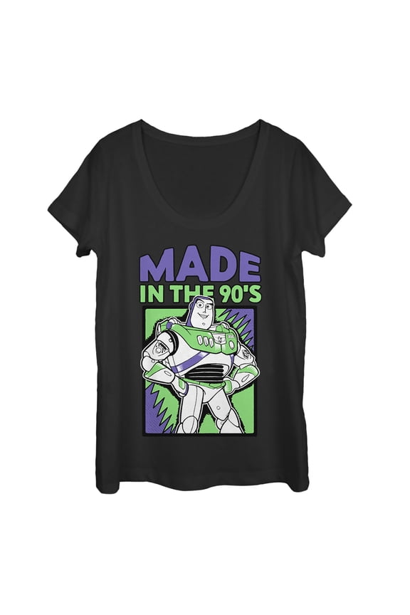 Women's Toy Story Buzz Lightyear Made in 90s Scoop Neck Black Medium