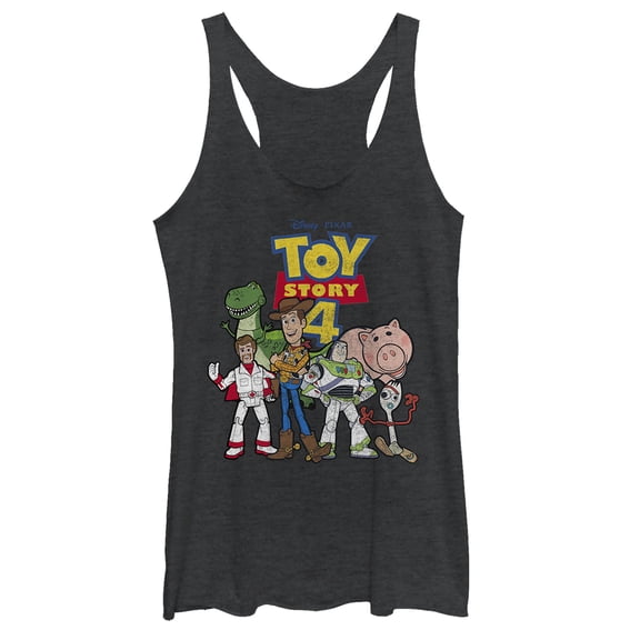 Women's Toy Story Character Logo Party  Racerback Tank Top Black Heather Large
