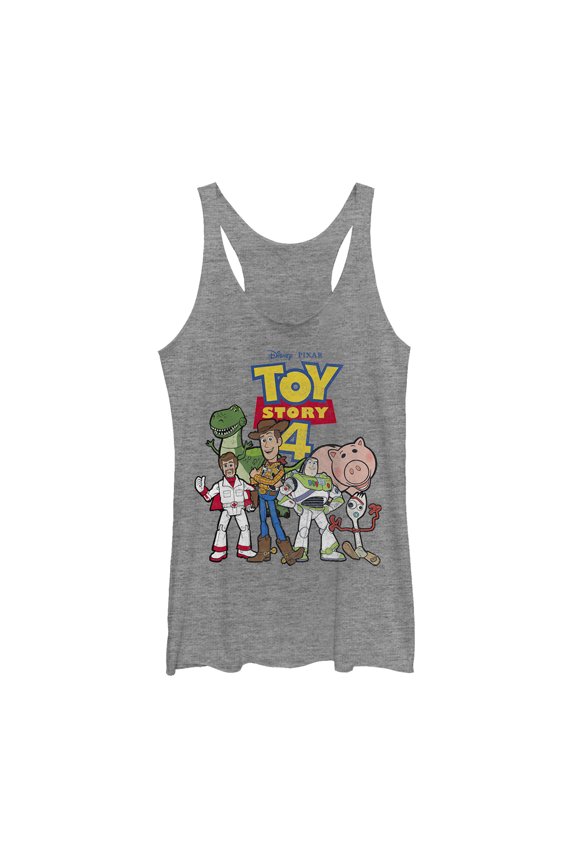 Women's Toy Story Character Logo Party Racerback Tank Top Gray Heather Small