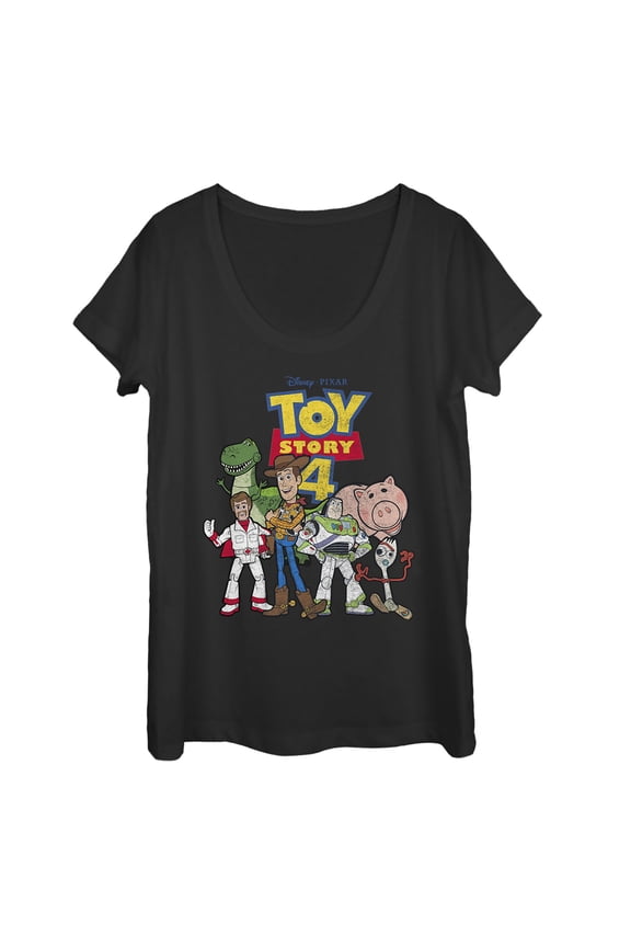 Women's Toy Story Character Logo Party  Scoop Neck Black Large