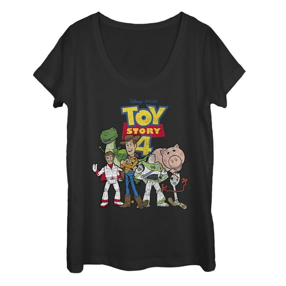 Women's Toy Story Character Logo Party Scoop Neck Black X Large