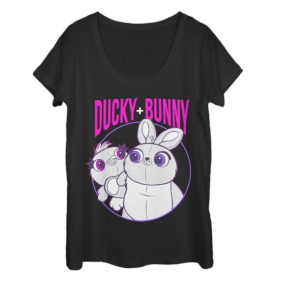 Women's Toy Story Ducky & Bunny Circle Portrait  Scoop Neck Black 2X Large