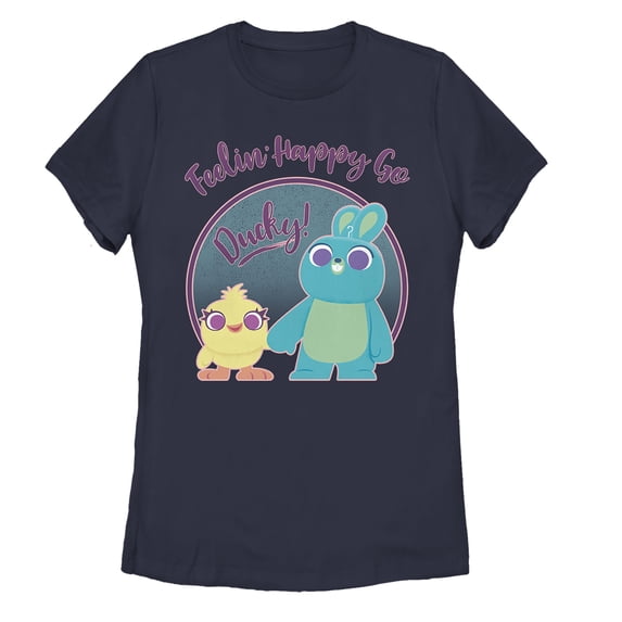 Women's Toy Story Ducky & Bunny Feelin' Happy Graphic Tee Navy Blue Small
