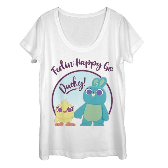 Women's Toy Story Ducky & Bunny Feelin' Happy  Scoop Neck White X Large