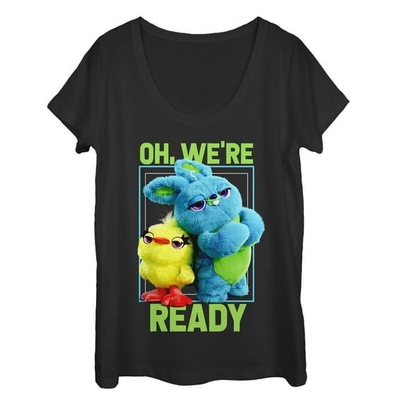 Women's Toy Story Ducky & Bunny Ready Pose  Scoop Neck Black Small