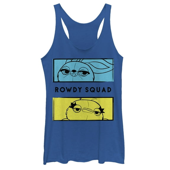 Women's Toy Story Ducky & Bunny Rowdy Panels Racerback Tank Top Royal Blue Heather Small