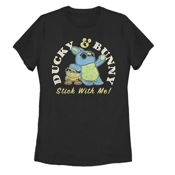 Women's Toy Story Ducky & Bunny Stick With It Motto  Graphic Tee Black Large