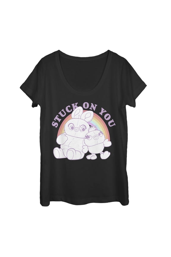 Women's Toy Story Ducky & Bunny Stuck on You Rainbow  Scoop Neck Black Medium