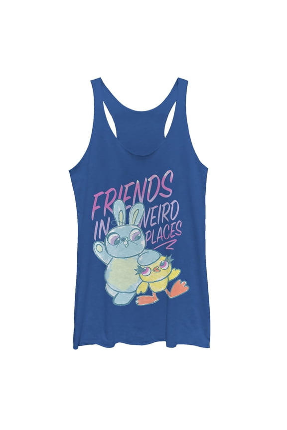 Women's Toy Story Ducky & Bunny Weird Places  Racerback Tank Top Royal Blue Heather 2X Large