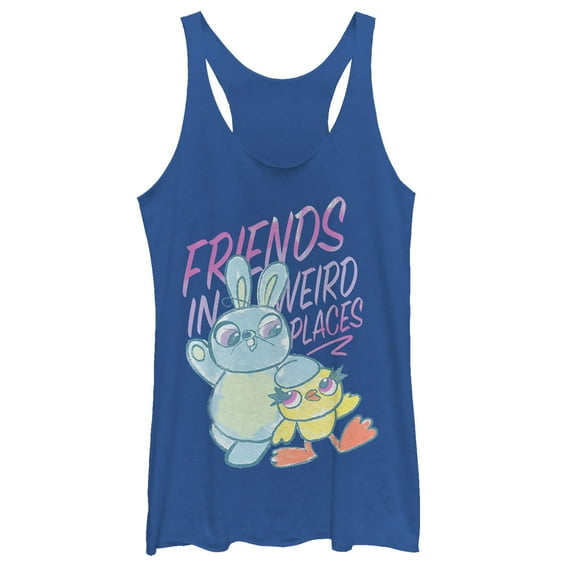 Women's Toy Story Ducky & Bunny Weird Places Racerback Tank Top Royal Blue Heather Medium