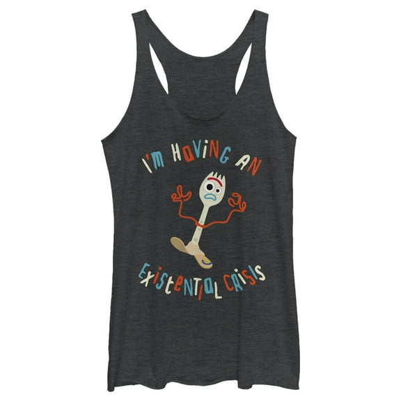 Women's Toy Story Forky I'm Having an Existential Crisis  Racerback Tank Top Black Heather Small