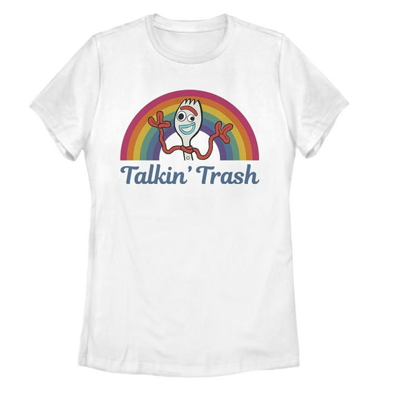 Women's Toy Story Forky Talkin' Trash Rainbow  Graphic Tee White X Large