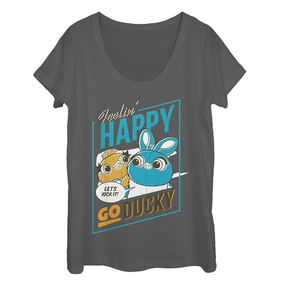 Women's Toy Story Happy Go Ducky & Bunny  Scoop Neck Charcoal X Large