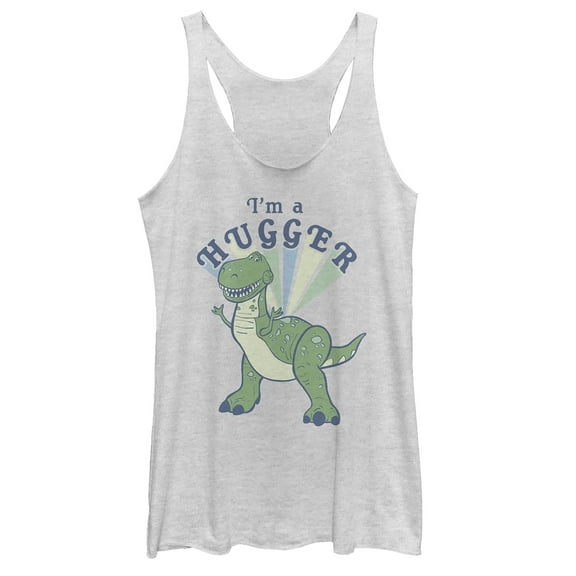Women's Toy Story I'm a Hugger Rex  Racerback Tank Top White Heather Medium