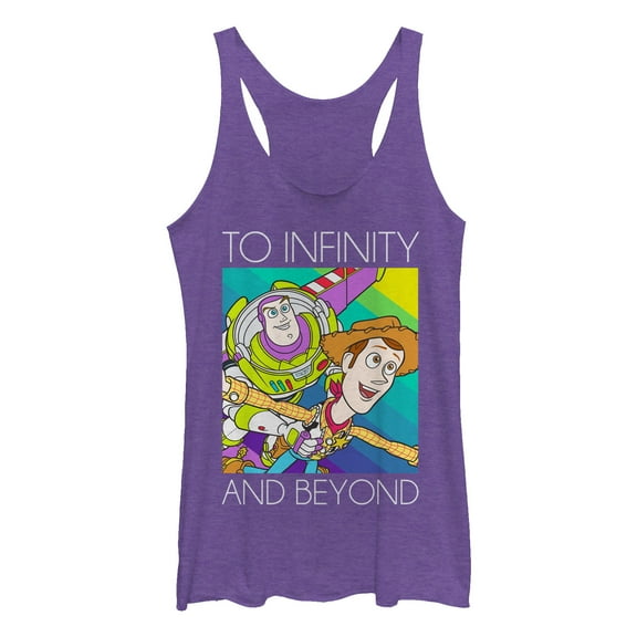Women's Toy Story Infinity and Beyond Rainbow Racerback Tank Top Purple Heather 2X Large
