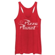 Women's Toy Story Pizza Planet Logo Racerback Tank Top Red Heather X Small