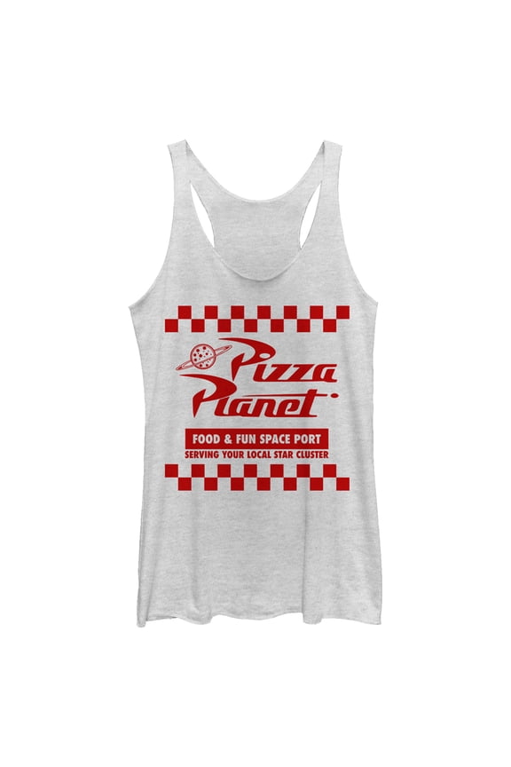 Women's Toy Story Pizza Planet Uniform Racerback Tank Top White Heather X Small