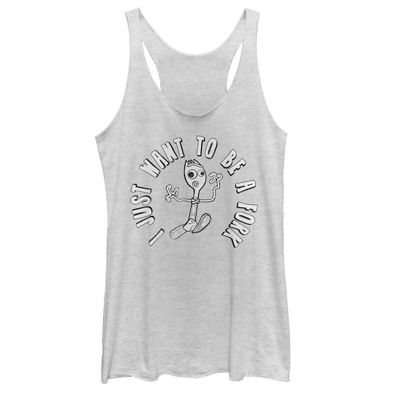 Women's Toy Story Want to be Forky  Racerback Tank Top White Heather X Small