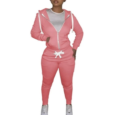 Women's Tracksuit 2Pcs Outfits Sets Casual Long Sleeve Zipper Hoodie+Sweatpants Joggers Solid Color Sweatsuit Sports Activewear
