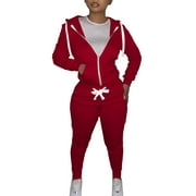 Women's Tracksuit 2Pcs Outfits Sets Casual Long Sleeve Zipper Hoodie+Sweatpants Joggers Solid Color Sweatsuit Sports Activewear