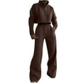 thumbnail image 1 of Women's Tracksuit Lounge Sets Long Sleeve Zipper Cropped Jacket Solid Color Comfy Elastic Waisted Joggings Fall Clothes for Ladies Sports Home Wear Suit Jogger Casual Loose Coffee L, 1 of 8