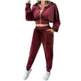thumbnail image 1 of Women’s Tracksuit Set–2 Piece Slim Fitting Velour Velvet Casual Zip up Hoodie Cropped Jacket Sweatsuit and Sweatpants Set Women Outfits Sets S-189 Red-a M, 1 of 6